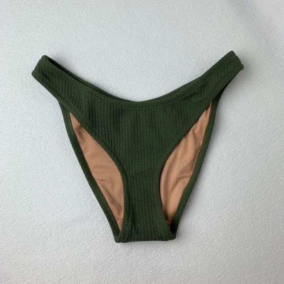 J Crew Textured Curved Waist Cheeky Bikini Bottom Green Women’s Small BC050 NWT - Picture 1 of 10